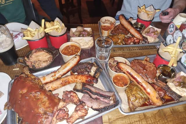 For mains, we went for two Carnivore meat platters packed with brisket, smoked chicken, pork, sausage and pulled pork, alongside the huge Smokehouse Platter, loaded with brisket, ribs, smoked chicken, pulled pork, wings and sausage.
