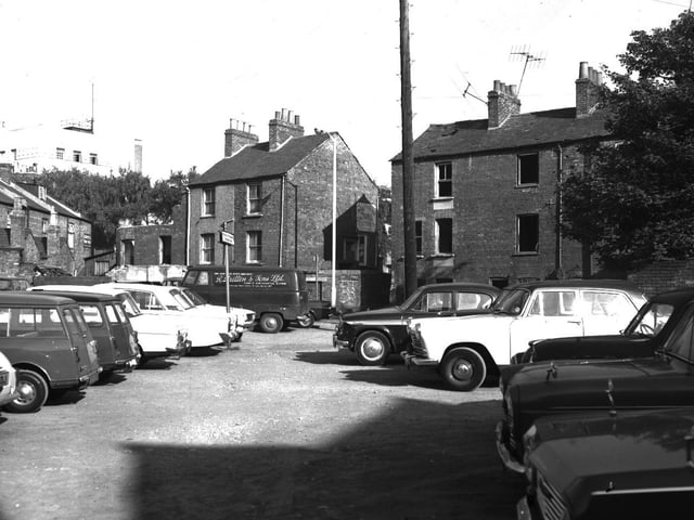 Houses due for demolition at The Mounts, Northampton. The fire station is back left. October 9, 1970