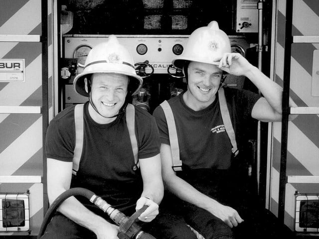Firemen relax, Kev Hornsey and Rob Wells 1994