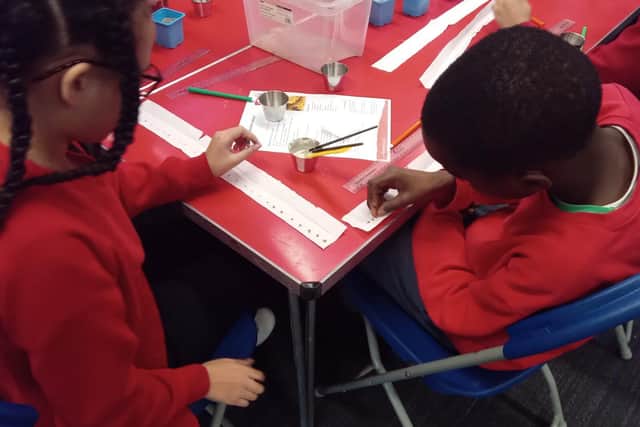 Children taking part in a growing activity at Spring Lane Primary School