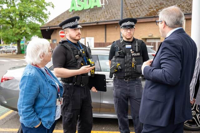 The police commissioner and West Northamptonshire Council leader visited businesses in Kingsthorpe after residents complained that "absolute scumbags" were stealing from local shops "over and over again".