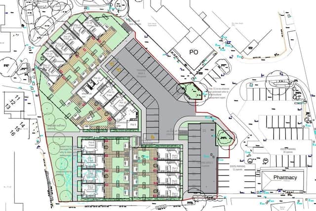 Plans for the new homes and parking.