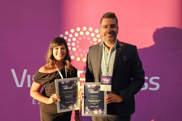 Sheena Tanna-Shah and her husband Piyus Tanna received two awards from Vision Express in recognition of their wellbeing work among their profession.
