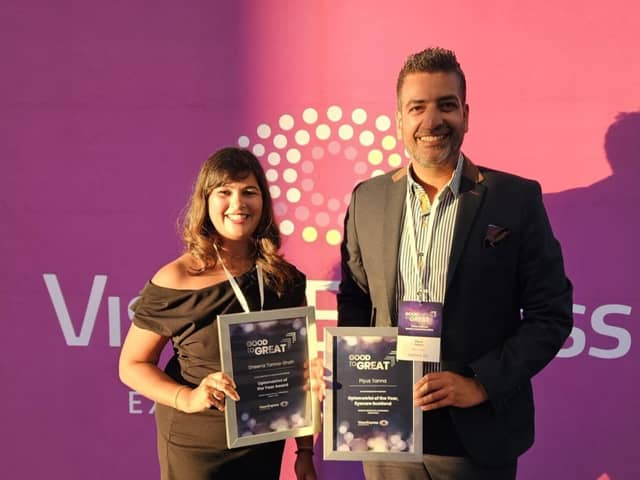 Sheena Tanna-Shah and her husband Piyus Tanna received two awards from Vision Express in recognition of their wellbeing work among their profession.