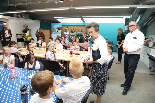 Pupils and staff from Barton Seagrave Primary School meet the Princess Royal