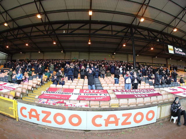 2022: Northampton Town fans prior to the Sky Bet League Two match between Port Vale and Northampton Town at Vale Park on February 12, 2022 in Burslem, England. (Photo by Pete Norton/Getty Images)