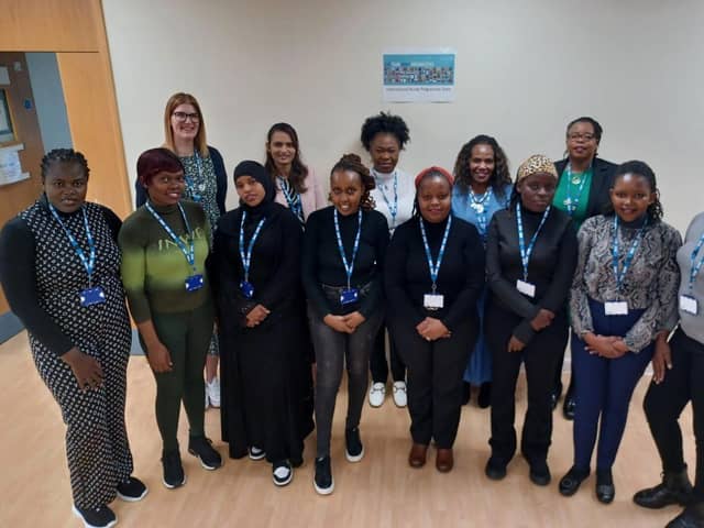 Etale (front centre) with her fellow cohort of nurses from Kenya, and the international nurses team