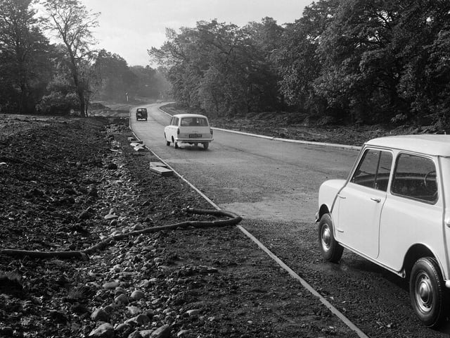 Drivers try out part of the new Clermiston Road over Corstorphine Hill for the first time in September 1964.