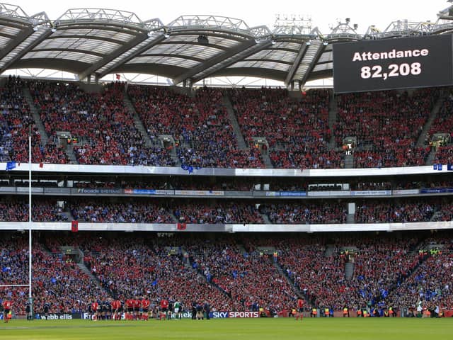 A then world record club game crowd of 82,208 attended the match between Leinster and Munster at Croke Park on May 2, 2009 (AFP PHOTO/Peter Muhly)