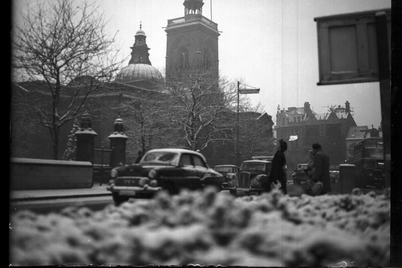 Snow outside All Saints Church, Northampton, 12/1/60