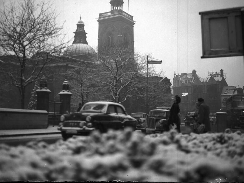 Snow outside All Saints Church, Northampton, 12/1/60