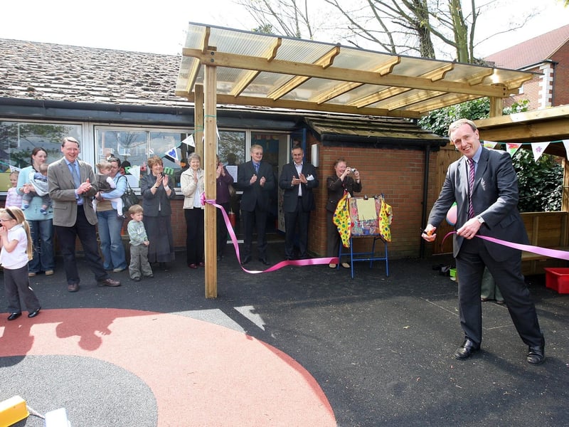 The official opening of a new outdoor area for reception class children at Spratton C of E Primary School. Pictured: Councillor Chris Millar, leader of Daventry District Council, cutting a ribbon to officially open the new outdoor area.