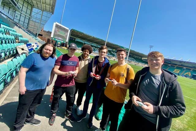 Team Bernie’s Bulldog, left to right – Tom Reid, 25 from St Albans, Benjamin Friday, 22 from Coventry, Jayden Lawrence, 21 of Luton, Mingus Vasseng, 20 from Oslo, Jordan Smith, 26 from Milton Keynes, and Reuben Miller, 20 from Suffolk. 