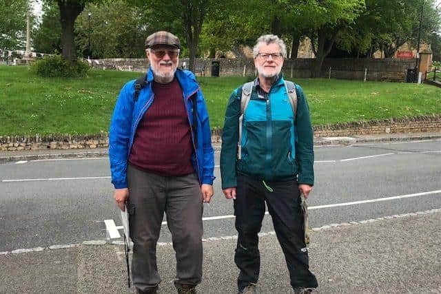 Michael (on the left) and Alan leaving Earl's Barton.