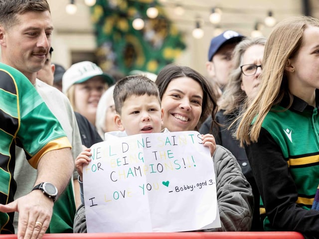 Saints players, coaches and staff celebrated with fans in Northampton town centre on Sunday (June 9) after winning the Gallagher Premiership title at Twickenham on Saturday (June 8).