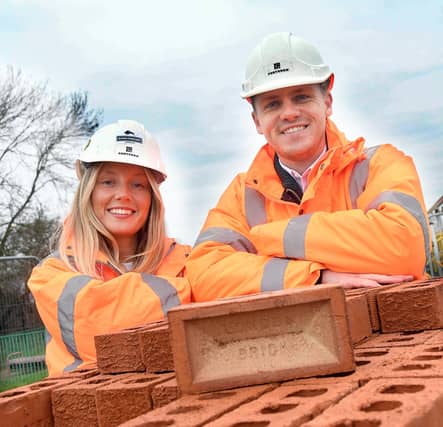 0042 - Forterra's Hannah Yell (Key Account Manager - Specification) and Jordan Ball (Area Sales Manager - Bison Flooring) at the DIY SOS reveal