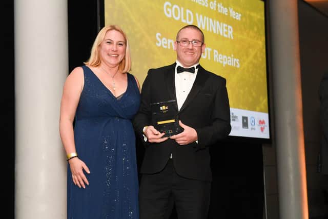 Alex Isherwood (right) collected the award at Wembley Stadium