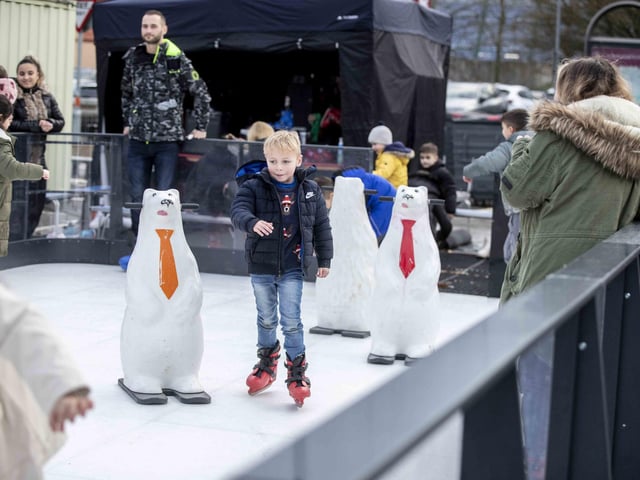 West Northamptonshire Council (WNC) has put on a free ice skating rink at the temporary market, as part of festivities in 2023.