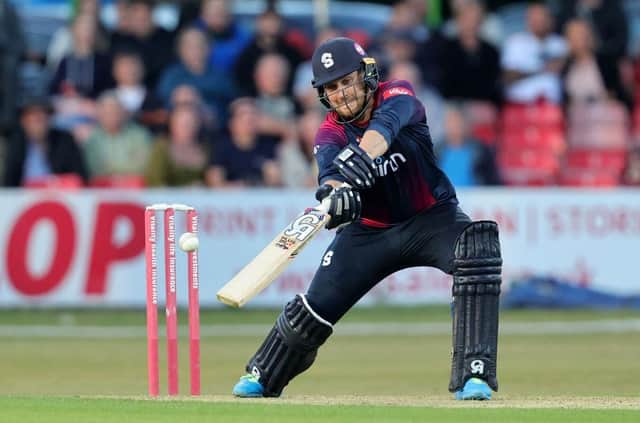 Josh Cobb in action during the Steelbacks' T20 Blast defeat at Leicestershire Foxes on Friday night