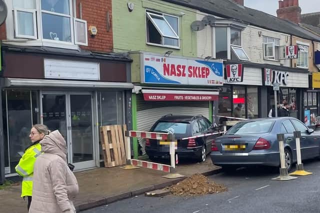 A driver smashed into a shop in Northampton before leaving the scene. Photo: Pete Jones