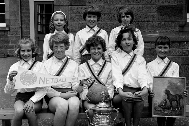 Corstorphine girls netball team after winning the Edinburgh Primary Schools Junior Netball Cup in 1965.