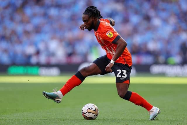 Fred Onyedinma on the ball during the Sky Bet Championship play-off final between Coventry City and Luton Town at Wembley Stadium on May 27, 2023 in London, England. (Photo by Richard Heathcote/Getty Images)