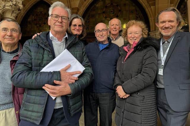The Brixworth Allotment Association standing outside the council chamber at the Northampton Guildhall. (Secretary, Phil Pinder, second from left and Brixworth Cllr Jonathan Harris far right).