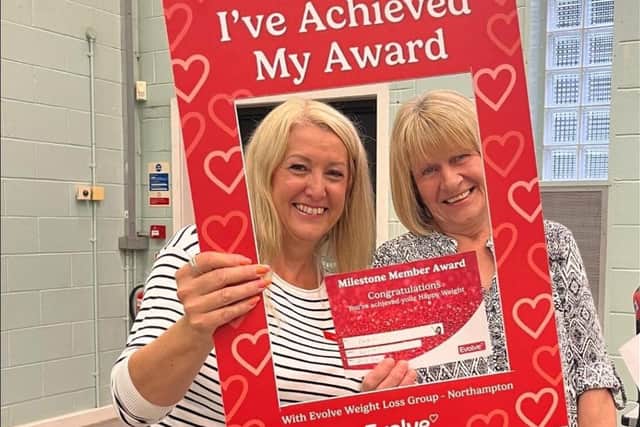 Sylvia Paget and a happy member at Evolve Weight Loss in Northampton