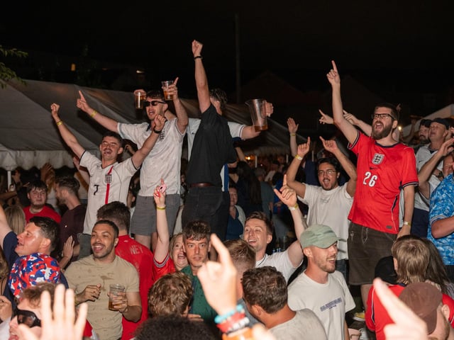 Football fans watching England vs Norway in the garden of The Black Prince in Northampton on Saturdy, July 11, 2026. Photo by David Jackson.
