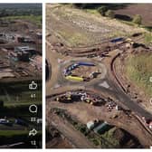 Drone footage of the new housing developments (left) between Harpole and Duston, and the new roundabout being built at Sandy lane (right)