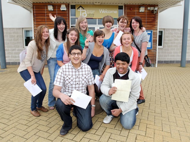 2011 - GCSE results Thomas Becket Catholic School, Becket Way, Kettering Road. All pupils pictured got a least 5 A* and A grades.