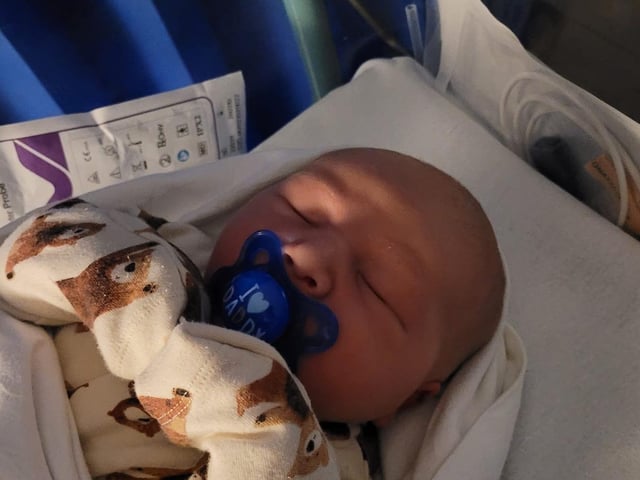 Tyler Arthur born at 11:56am on January 22 at Northampton General Hospital, weighing 9lbs 3oz.