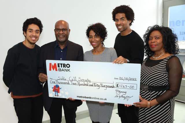 Picttured from left to right: Juancarlos Valero and John James OBE from The Sickle Cell Society, and Patricia Young, Leon Young and Sona Thompson from Let's Celebrate.