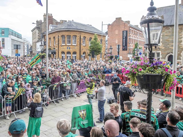 Saints players, coaches and staff celebrated with fans in Northampton town centre on Sunday (June 9) after winning the Gallagher Premiership title at Twickenham on Saturday (June 8).