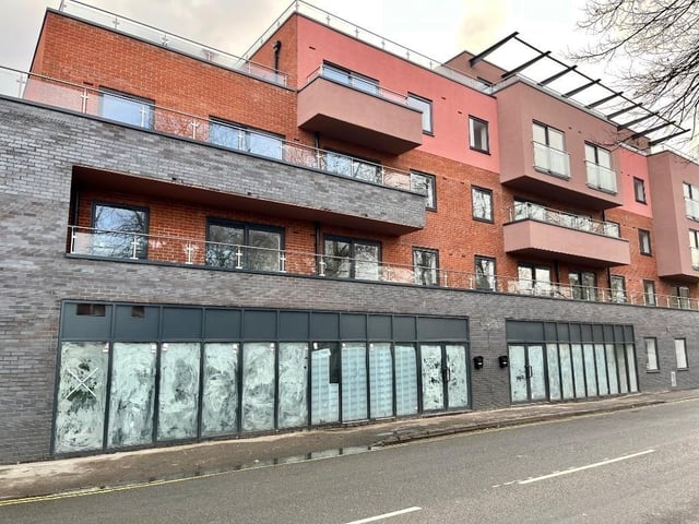 This new building in St Andrew's Road has two ground floor units with showroom-style frontages facing the road for rent. Unit 1 is up for rent for £35,000 per year. Unit 2 is up for rent for £25,000 per year.