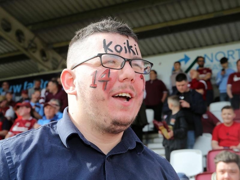A Northampton Town fans looks on during the Sky Bet League Two match between Northampton Town and Exeter City at Sixfields on April 30, 2022.