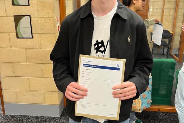 Nathan Wiffen celebrates A-level results at Brooke Weston Academy