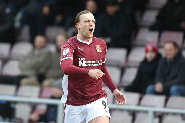 Tom Eaves celebrates his goal against Stevenage. Picture: Pete Norton