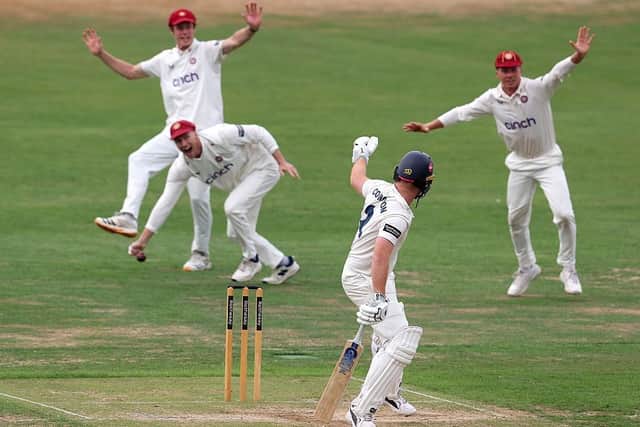 The Northants fielders appeal for a wicket in their rain-affected draw with Kent