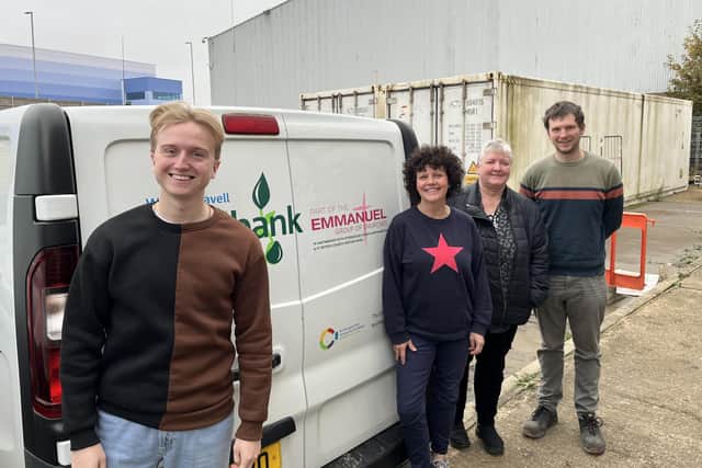 The Weston Favell Centre Food Bank team members - Oliver, Selina, Denise and Matthew.