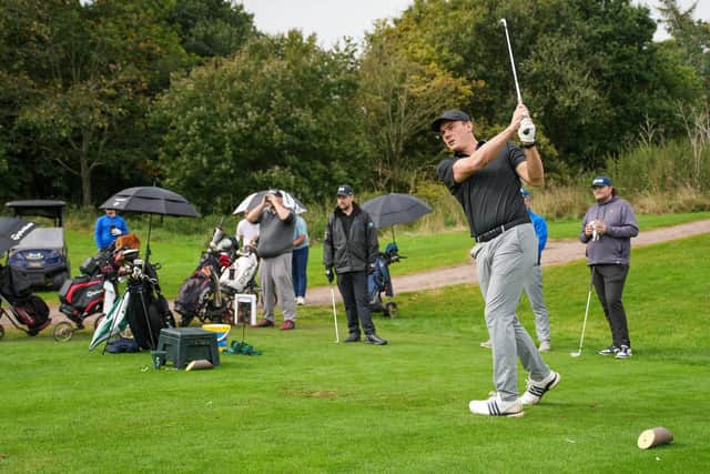 A golfer tees off at a previous Cynthia Spencer Hospice golf event