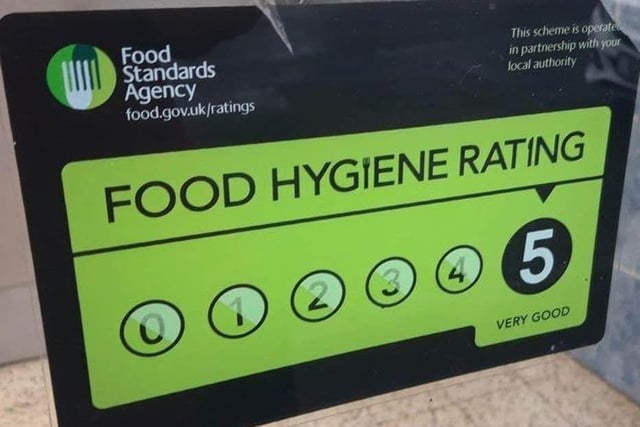 Five is the highest hygiene rating awarded by food inspectors for cleanliness