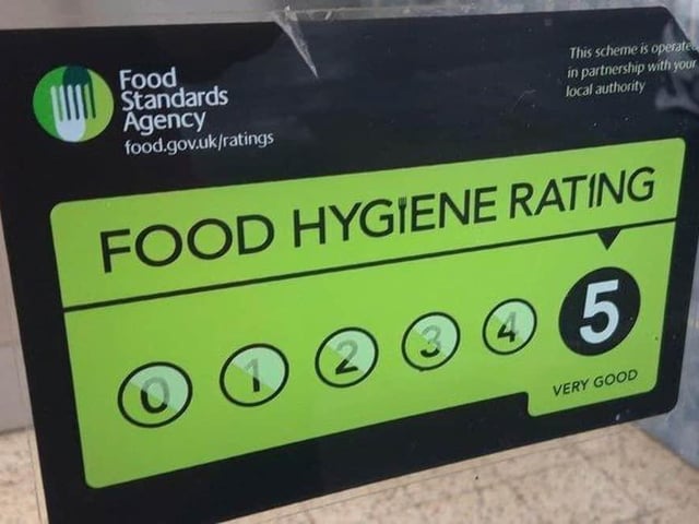 Five is the highest hygiene rating awarded by food inspectors for cleanliness