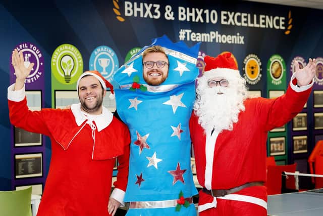 Employees enjoy the festive celebrations at Amazon in Daventry.