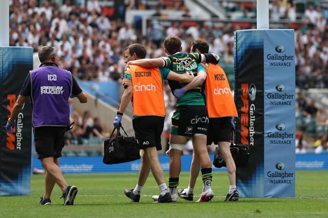 Archie McParland had to be helped from the field early on in the Gallagher PREM final (photo by Peter Nicholls/Getty Images)