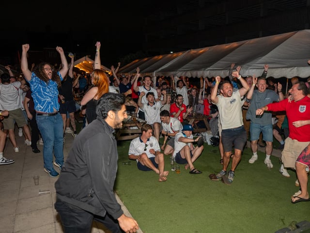 Football fans watching England vs Norway in the garden of The Black Prince in Northampton on Saturdy, July 11, 2026. Photo by David Jackson.