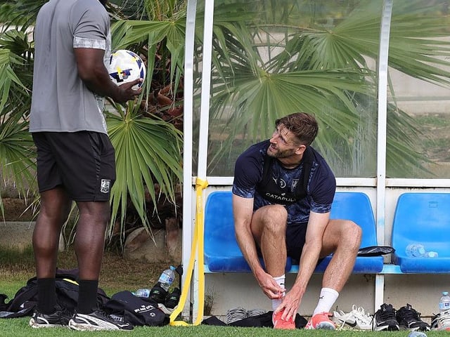 Jon Guthrie laces up his boots for the first time seven months after injuring his knee