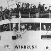 The ex-troopship Empire Windrush arriving at Tilbury Docks in 1948 with 482 Jamaicans emigrating to Britain on board