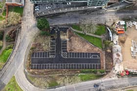 Here's drone footage of the car park. An arrow pointing 'out' of the site directs traffic towards oncoming traffic on a one-way street.