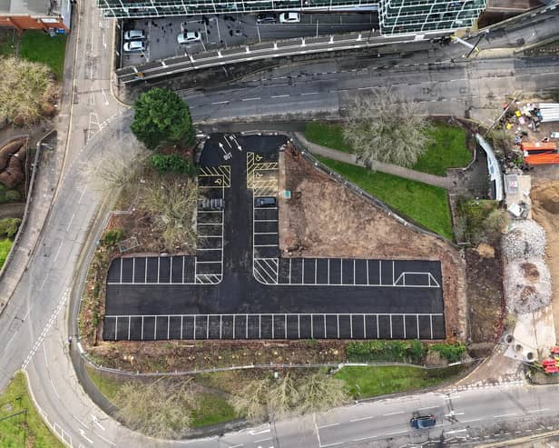 Here's drone footage of the car park. An arrow pointing 'out' of the site directs traffic towards oncoming traffic on a one-way street.